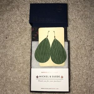 Olive Green Nickel & Suede Hoop Earrings